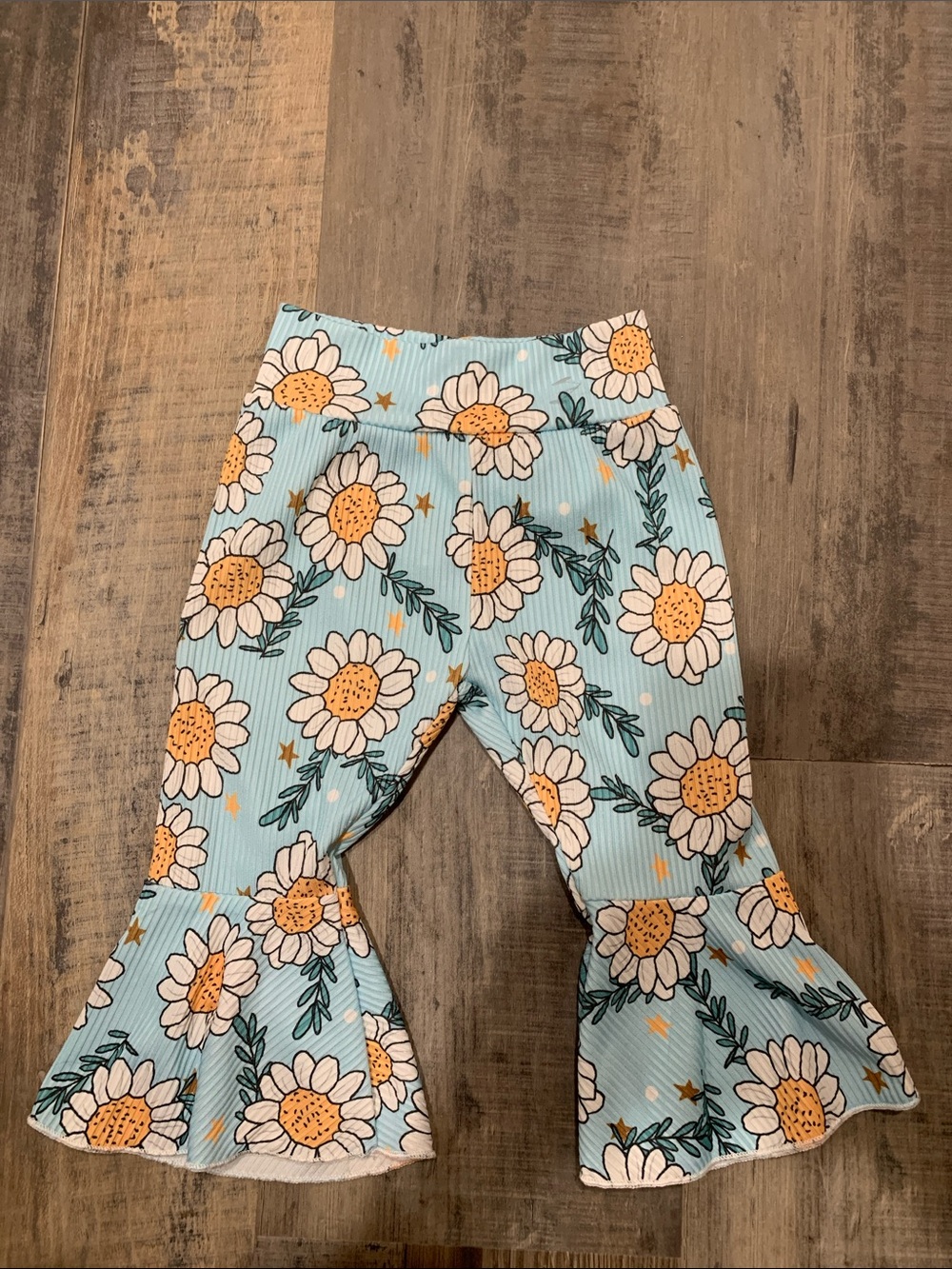 Girls Light Blue Daisy Flared Leggings